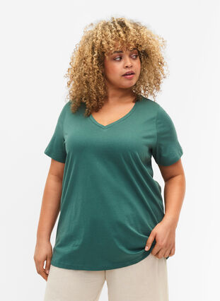 2-pack basic cotton t-shirt, Mallard Green/Black, Model image number 0