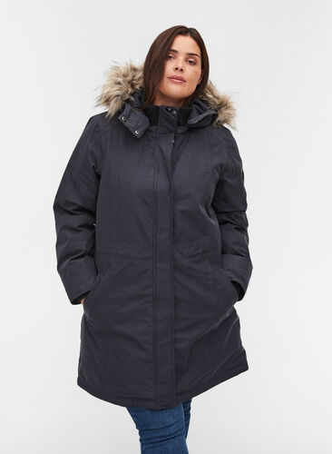 Waterproof winter jacket with removable hood, Black, Model image number 0