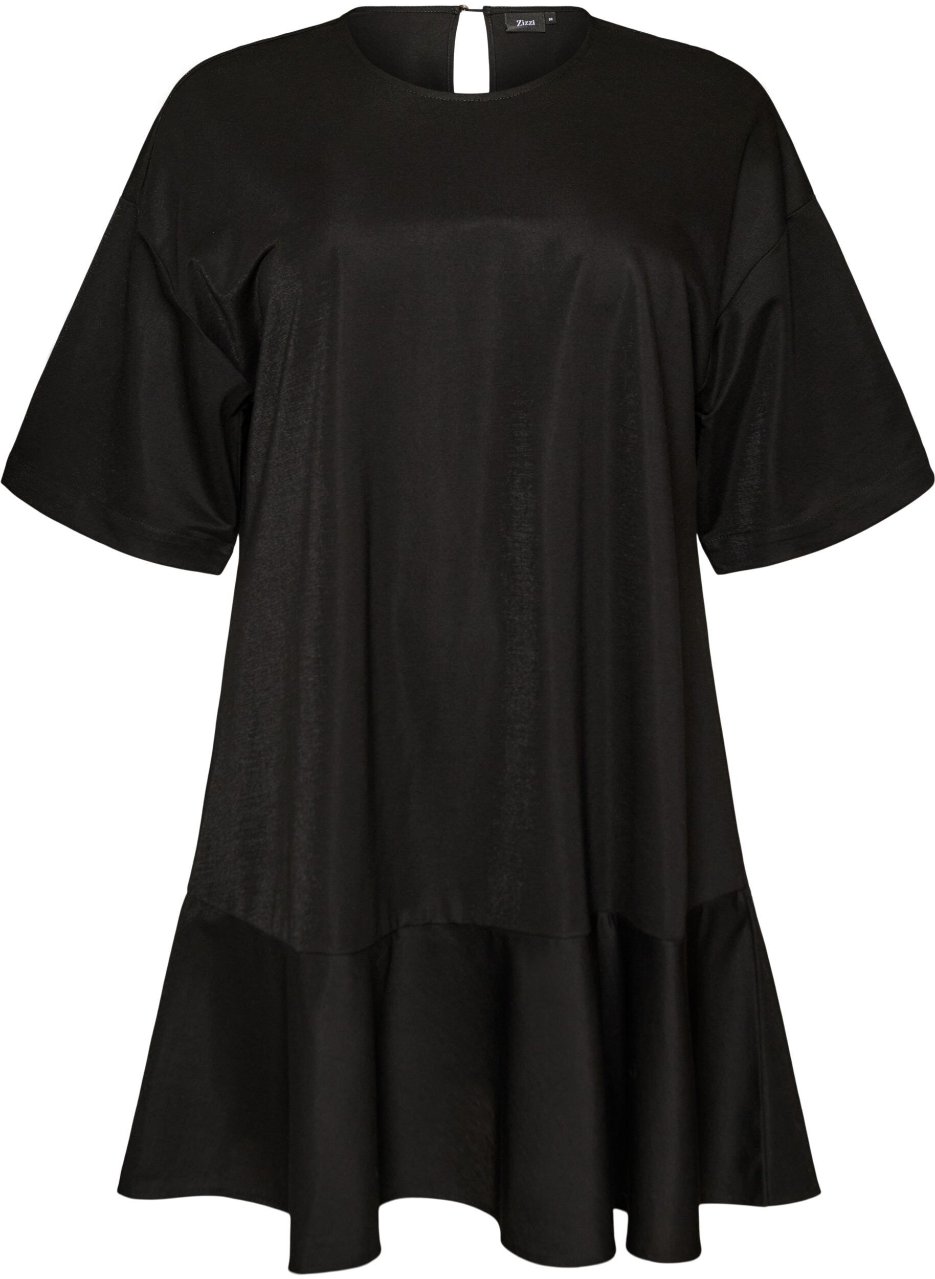 ZizzifashionShort dress with a loose fit and ruffle hem, Black, Packshot image number 0