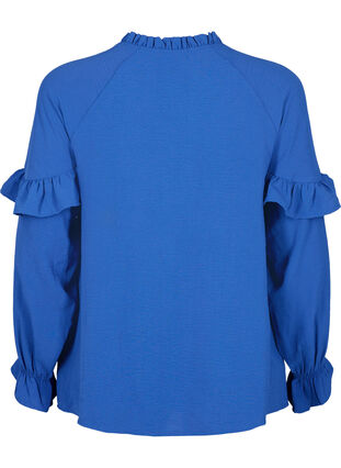 Blouse with ruffles and buttons, Deep Ultramarine, Packshot image number 1