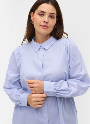 Striped cotton shirt, White/Blue stripe, Model image number 2