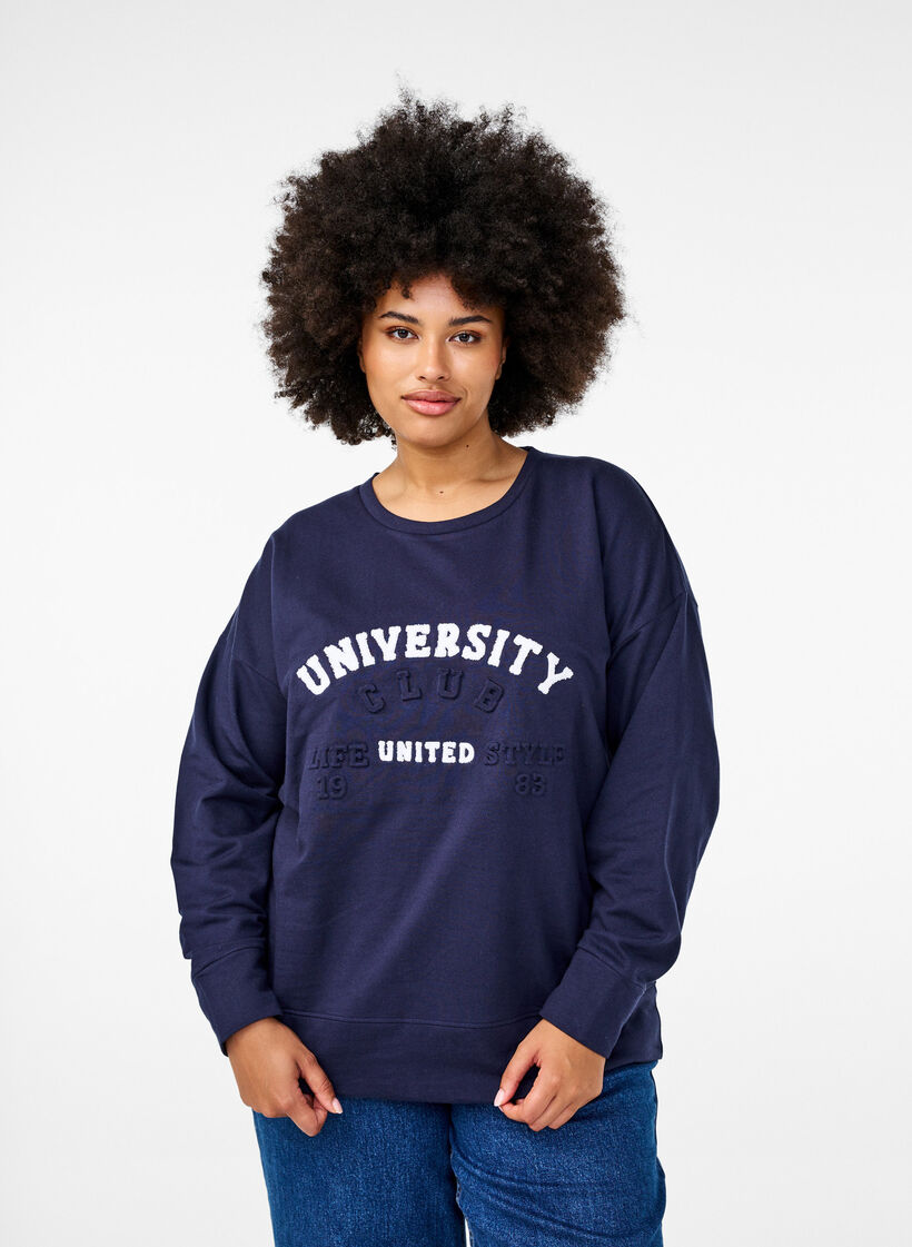 Sweatshirt with embossed text design, Blue, Model image number 0