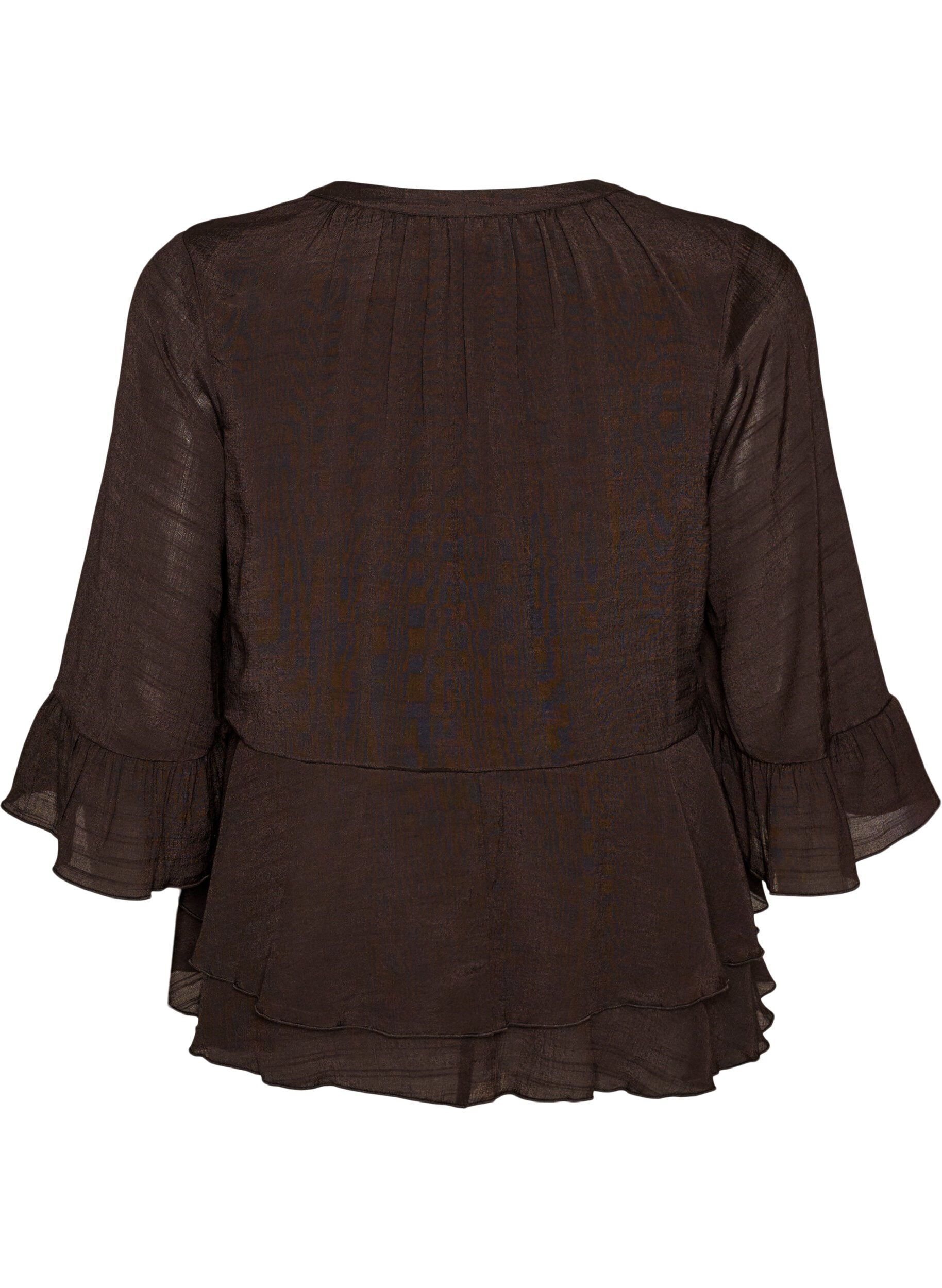 ZizzifashionBlouse with 3/4-sleeves and ruffle details, Brown, Packshot image number 1