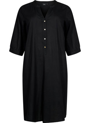 Long shirt dress with 3/4 sleeves, Black, Packshot image number 0