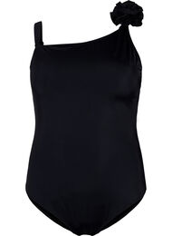 Swimsuit with asymmetric neckline, Black, Packshot