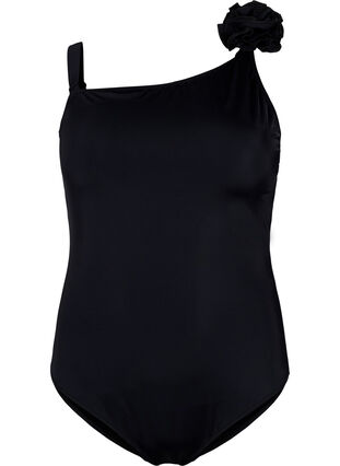 Swimsuit with asymmetric neckline, Black, Packshot image number 0