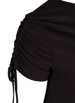Short sleeved viscose dress with tie detail, Black, Packshot image number 3