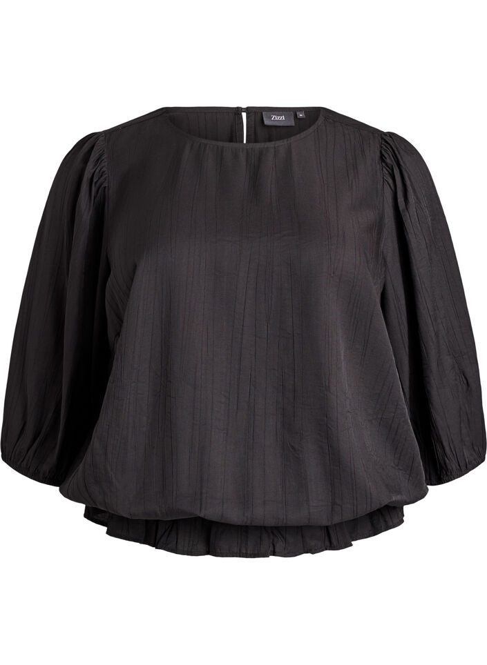Viscose blouse with 3/4 sleeves and balloon effect, Black, Packshot image number 0