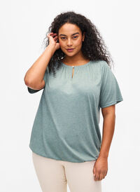 Melange blouse with short sleeves, Chinois Green Mel., Model