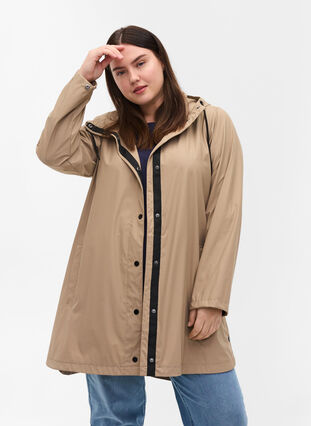 Rain coat with a hood and pockets, Silver Min, Model image number 0