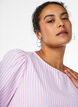 Knee-length striped dress with stones and puff sleeves, Pink, Model image number 3