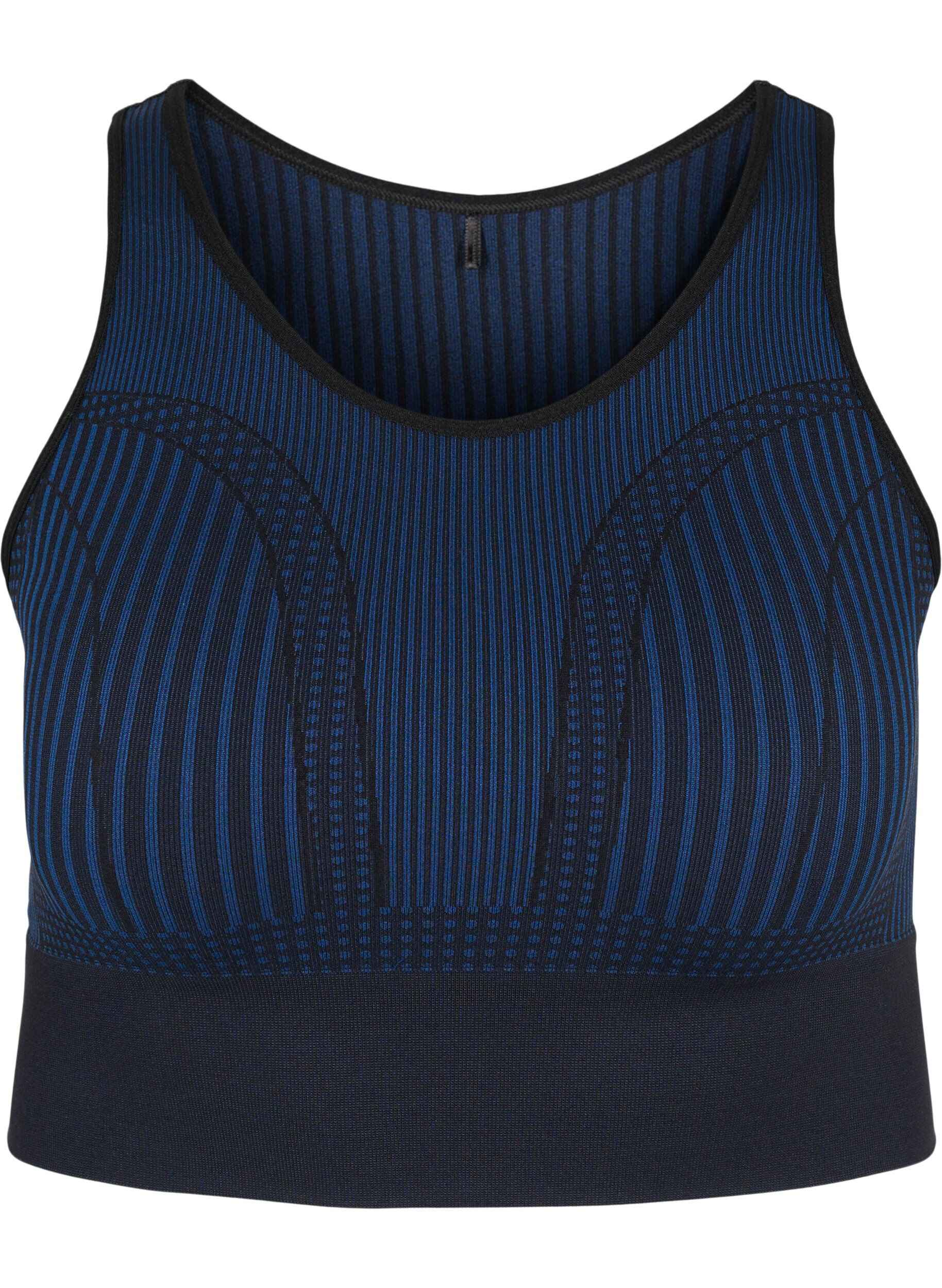 Zizzifashion Seamless sports bra with stripes, Black w. Blue Depths, Packshot image number 0