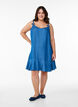 Midi denim dress with spaghetti straps, Blue, Model image number 1