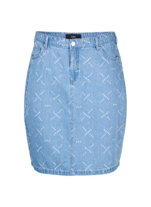 Denim skirt with a pattern, Light blue denim, Packshot image number 0