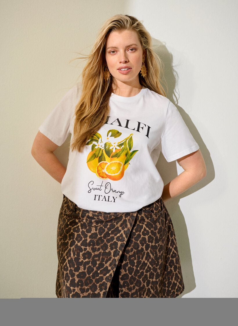 Short denim skirt with leopard print and an A-line shape, Brown, Image image number 0