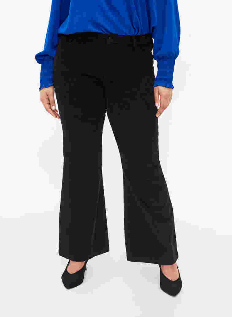 Velvet trousers with bootcut, Black, Model image number 2