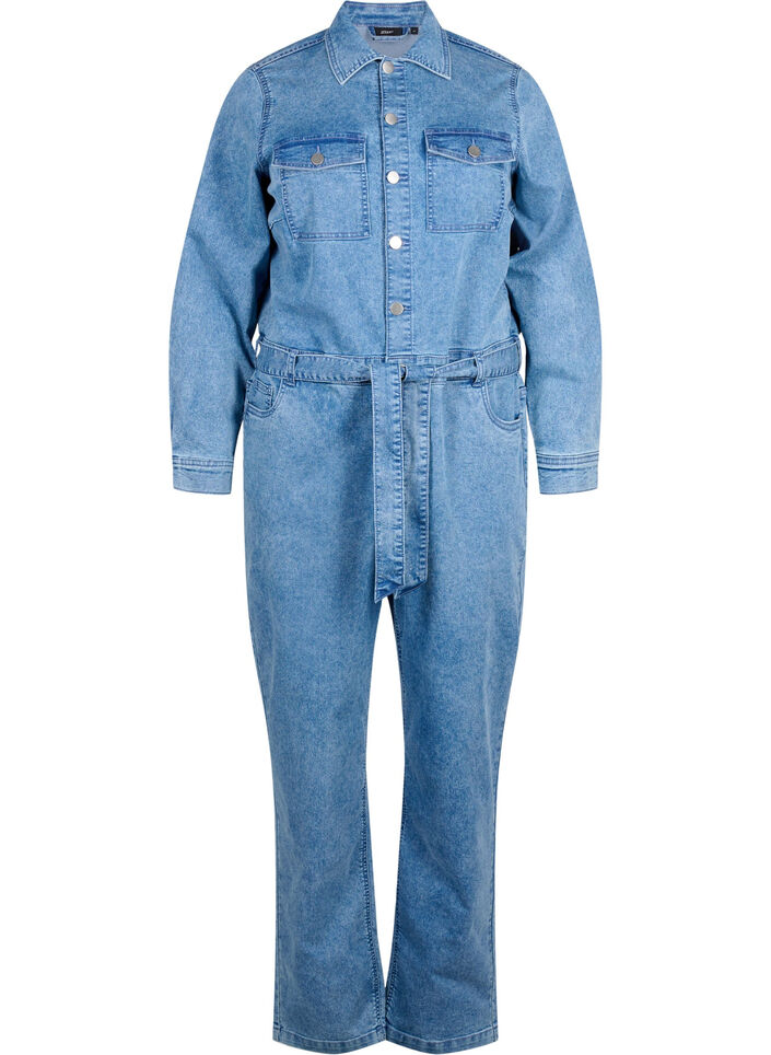 Long-sleeved denim Jumpsuit, Light Blue Denim, Packshot image number 0