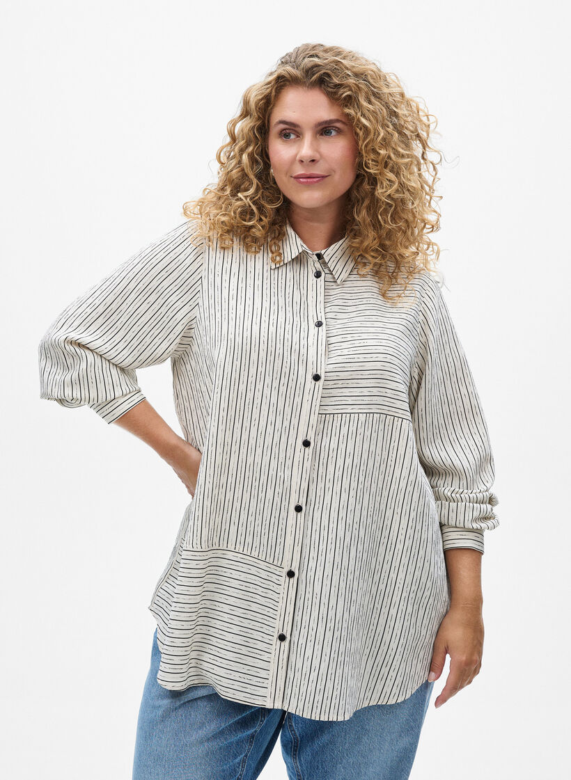 Shirt with striped pattern, White, Model image number 0