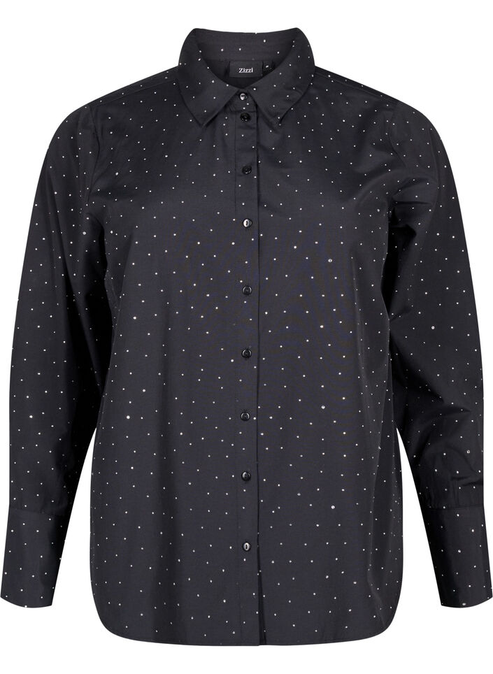 Shirt with rhinestones, Black, Packshot image number 0