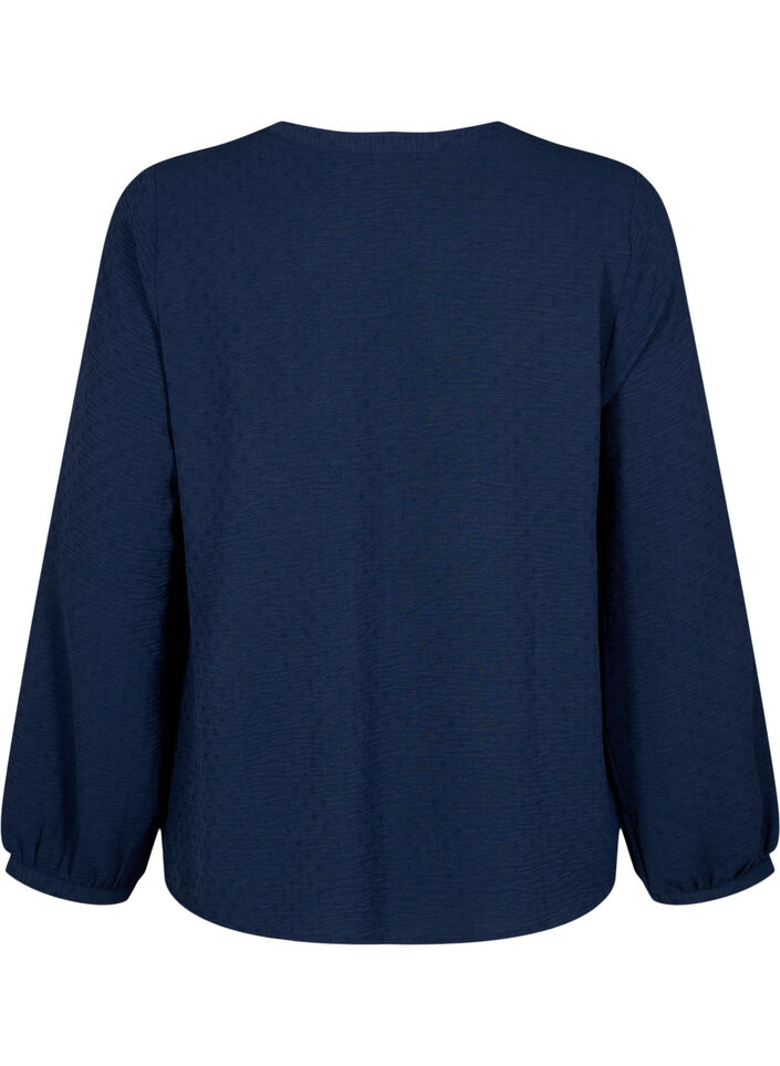 Long-sleeved blouse with structure, Navy Blazer, Packshot image number 1
