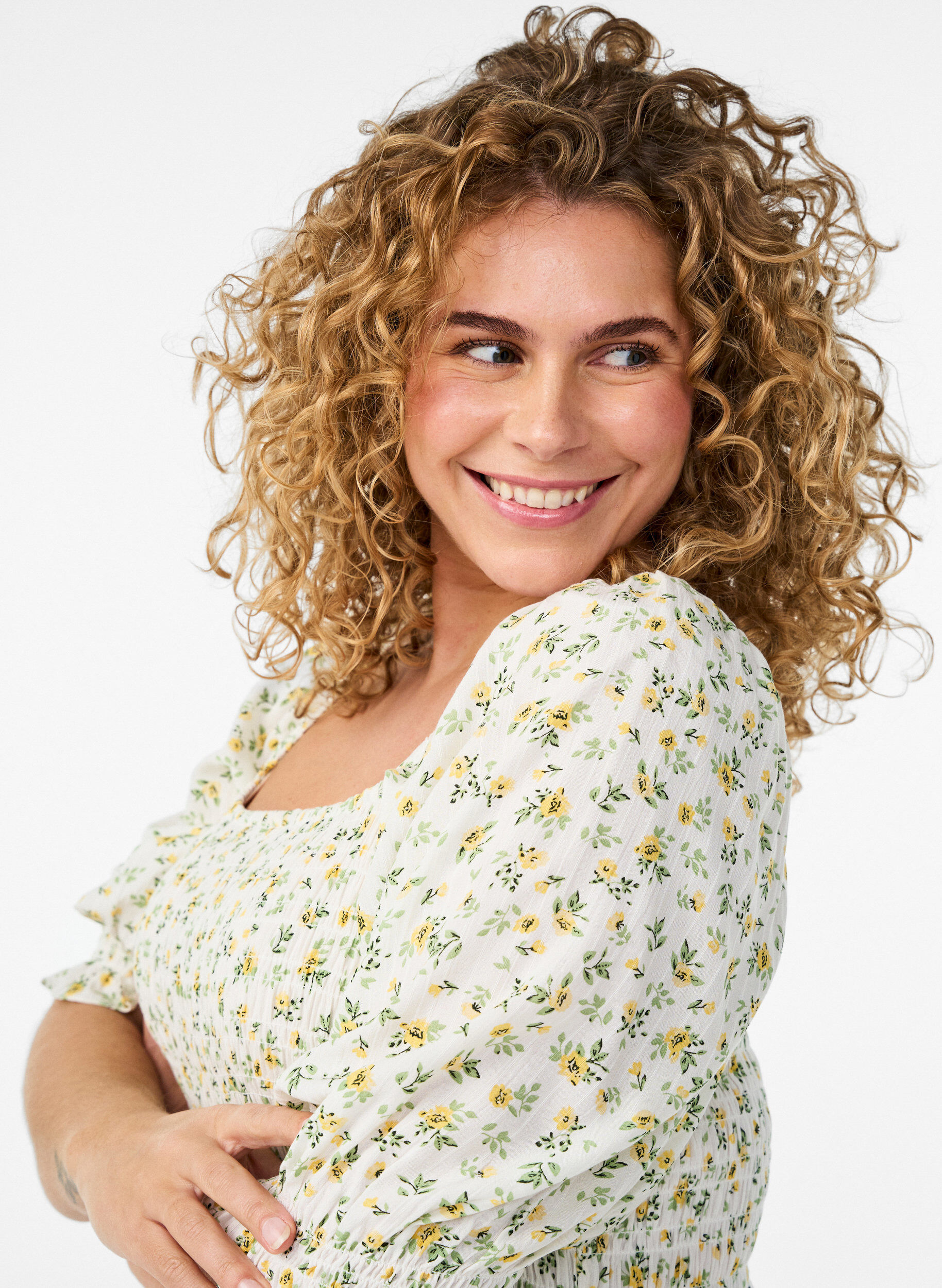 ZizzifashionFloral viscose summer dress, White, Model image number 2
