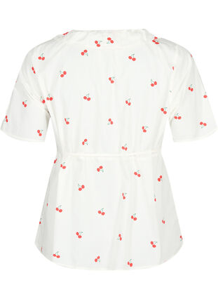 Cotton wrap blouse with floral print, B. White/Cherry, Packshot image number 1