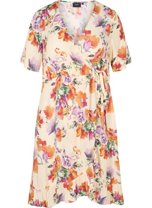 Wrap dress with floral print and short sleeves, Buttercream Vintage, Packshot image number 0