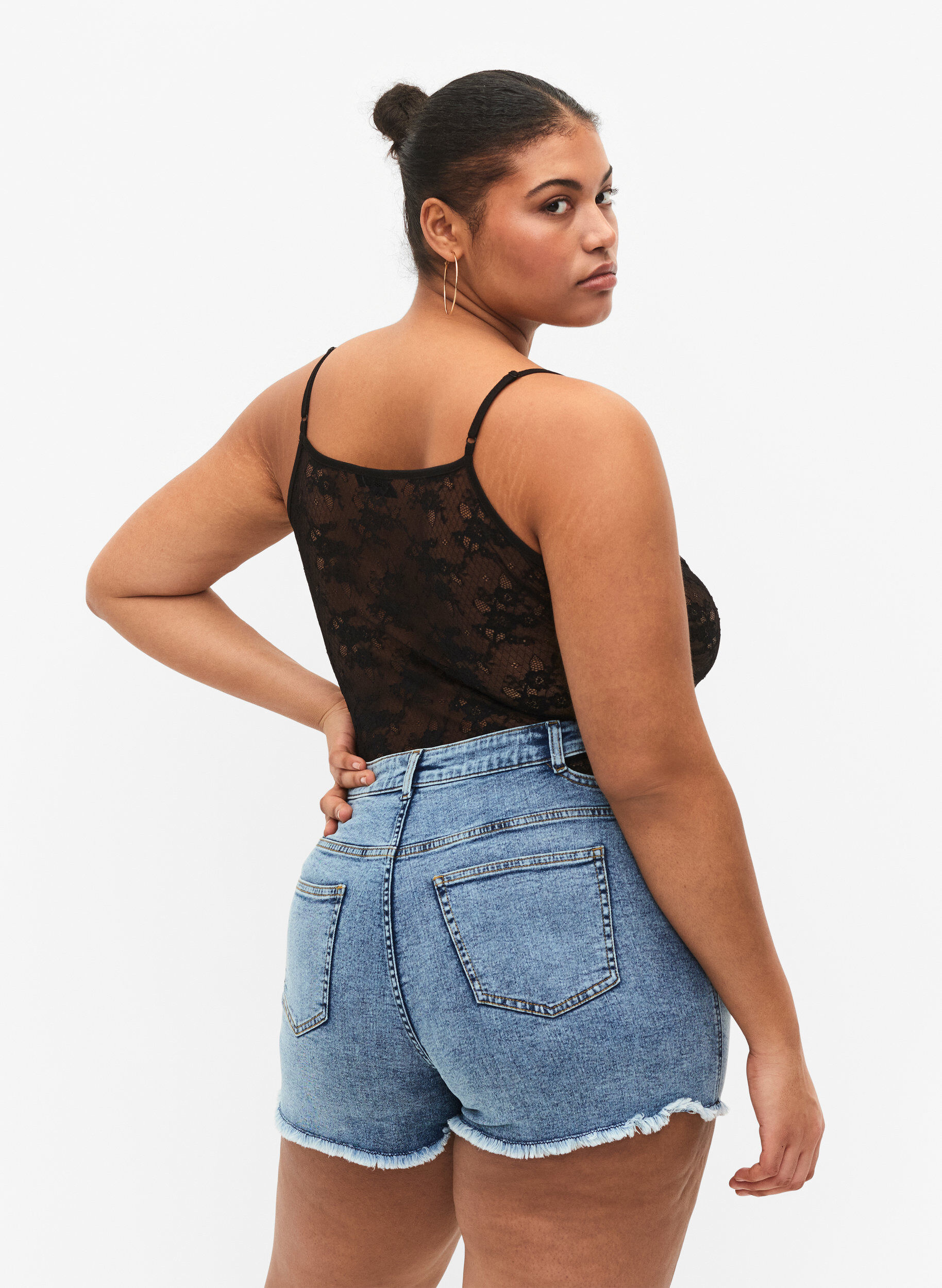 Buy Women Black Distressed Denim Shorts with Net Layer online | Looksgud.in