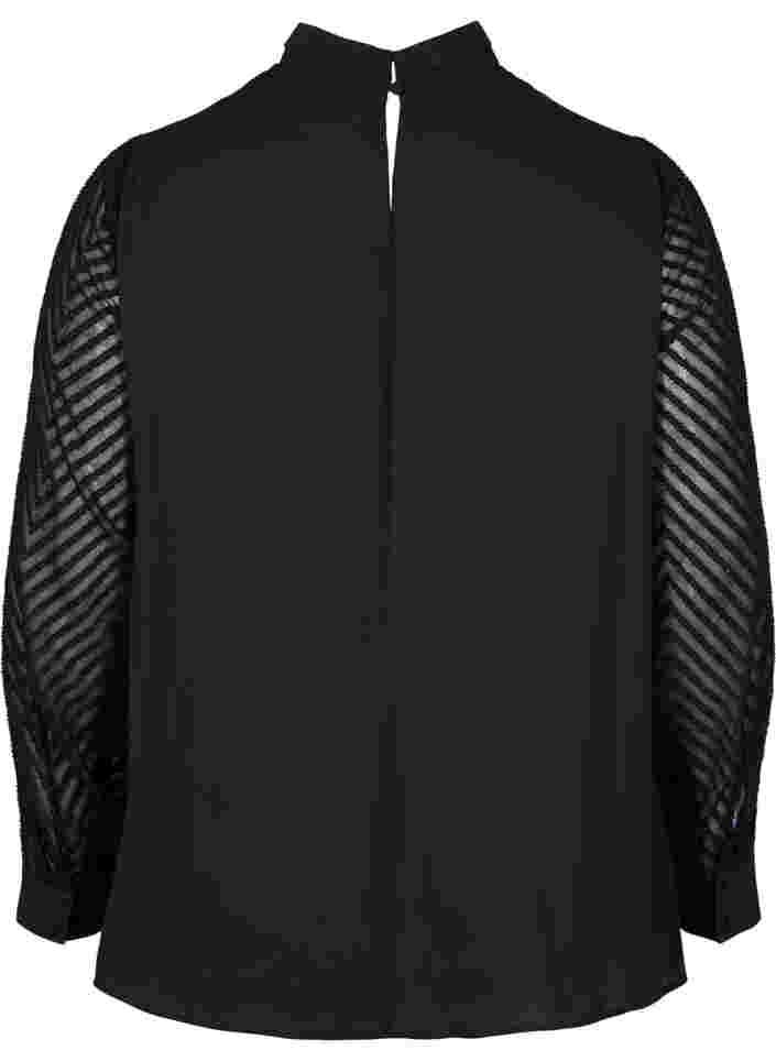 High-neck blouse with long, sheer sleeves, Black, Packshot image number 1