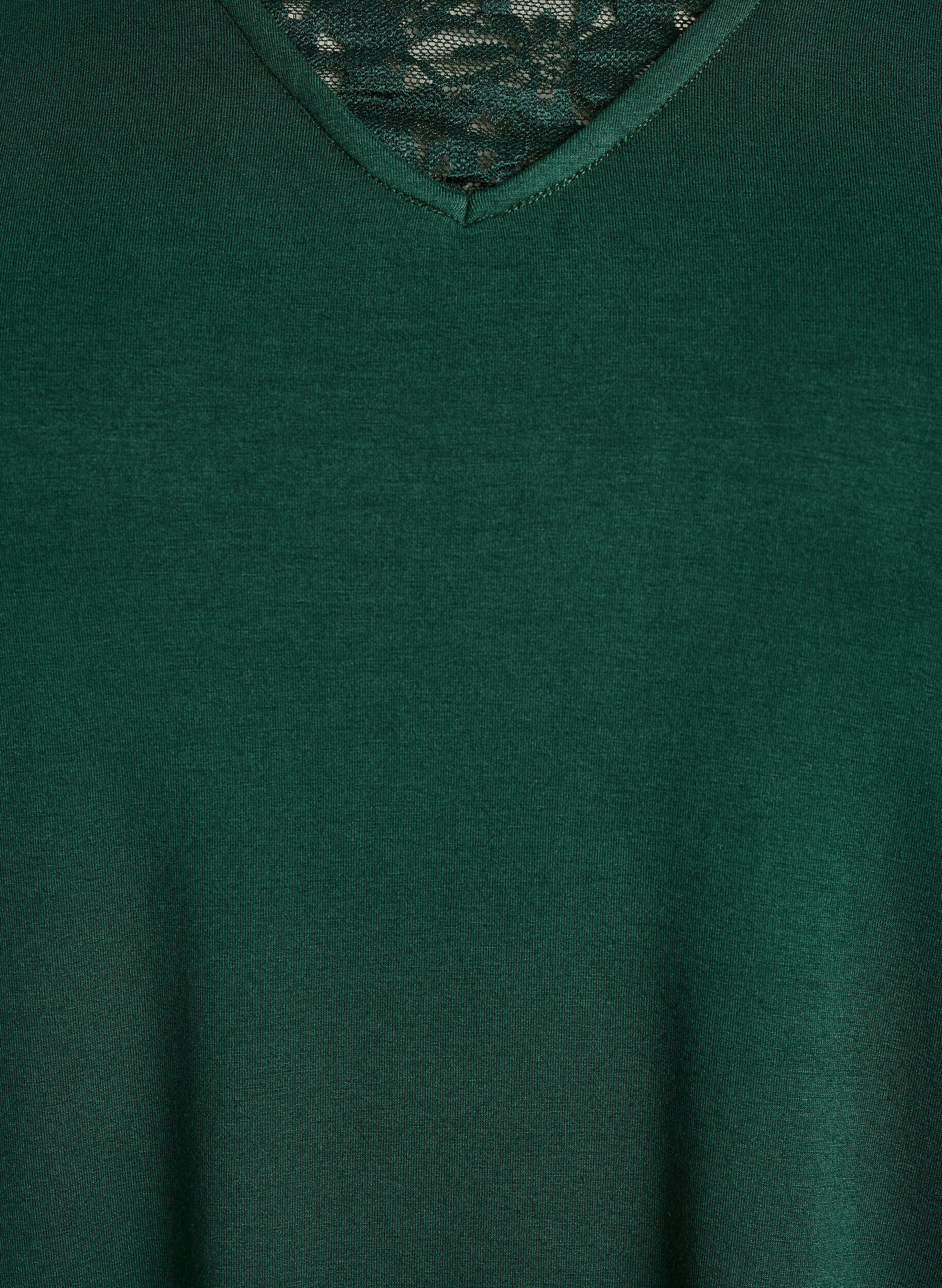 Zizzifashion Long-sleeved pyjama top with lace details, Green, Packshot image number 2