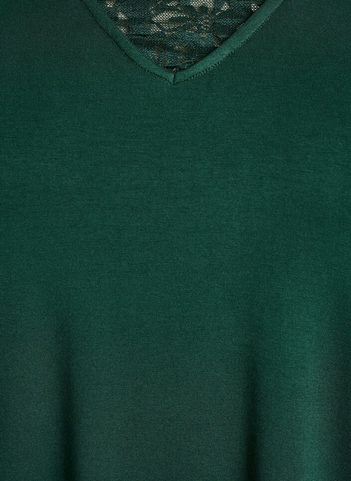 Long-sleeved pyjama top with lace details, Green, Packshot image number 2