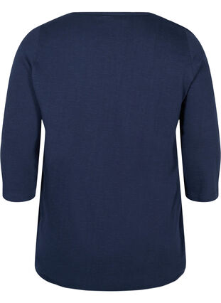 Solid-coloured, 3/4-sleeves cotton blouse, Black Iris, Packshot image number 1