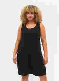 Sleeveless cotton dress with a-shape, Black, Model