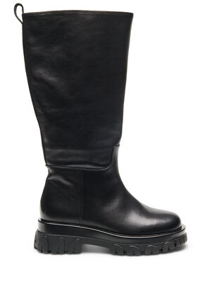 Wide fit leather boot with zip, Black, Packshot image number 0