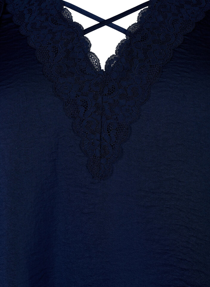Top with lace and cross detail, Navy, Packshot image number 2