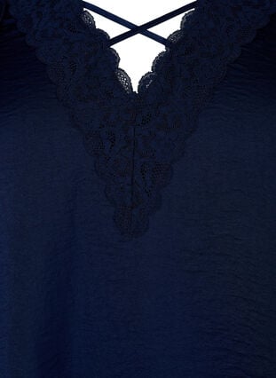 Top with lace and cross detail, Navy, Packshot image number 2