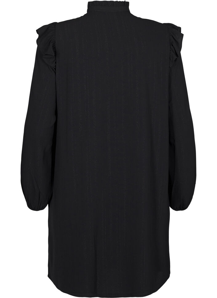 Short dress with ruffles and glitter, Black, Packshot image number 1