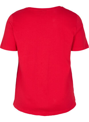 Short sleeve cotton t-shirt with text print, Chinese Red, Packshot image number 1