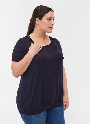 Short-sleeved viscose t-shirt with elastic, Night Sky, Model image number 0