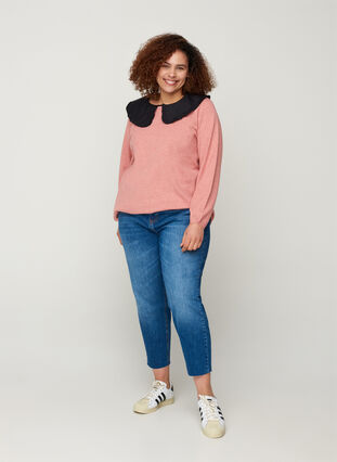 Knitted blouse with pattern, Faded Rose Mel., Model image number 2
