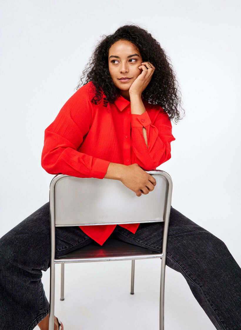 Shirt with a striped texture, Red, Image image number 0