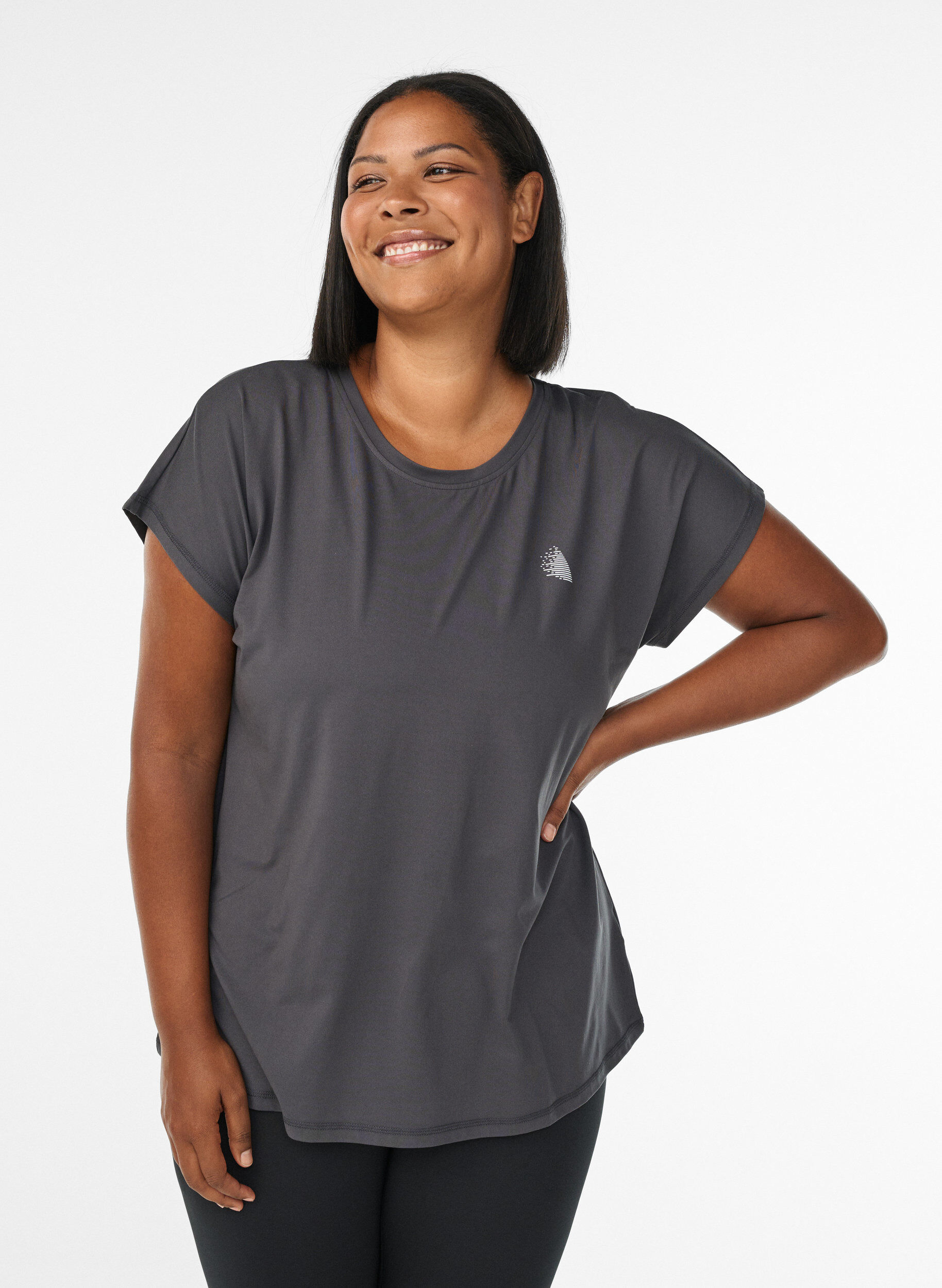 Solid-coloured training T-shirt, Dark Grey, Model