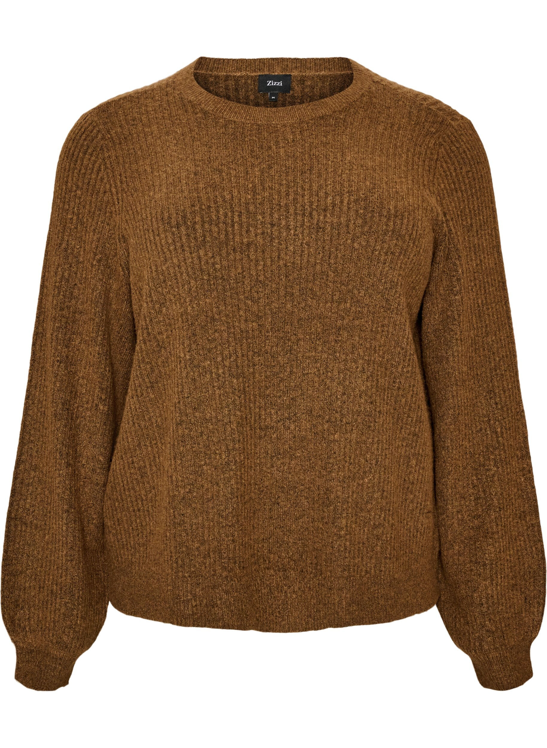 ZizzifashionRibbed jumper with balloon sleeves, Brown, Packshot image number 0