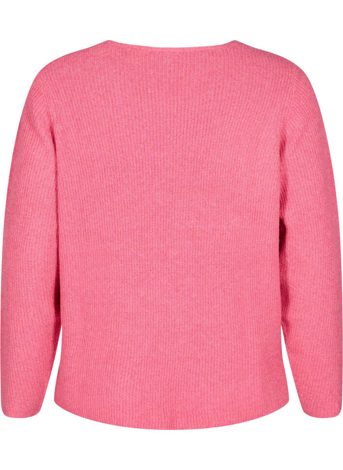 Knitted blouse with v-neck and long sleeves, Bubblegum Wh. Mel., Packshot image number 1
