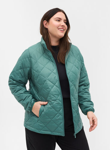 Lightweight quilted jacket with zip and pockets, Sagebrush Green, Model image number 0