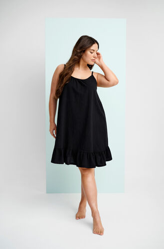Cotton dress with thin straps and an A-line cut, Black, Image image number 0