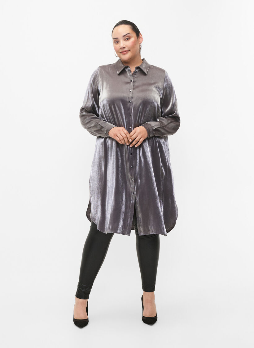 Long silver-colored shirt, Dark Silver, Model image number 3