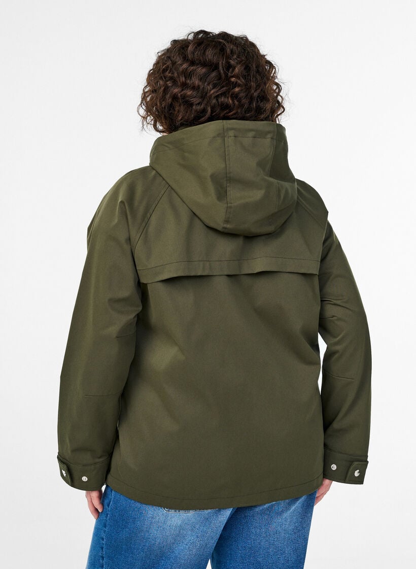 Short spring jacket with a detachable hood, Green, Model image number 2
