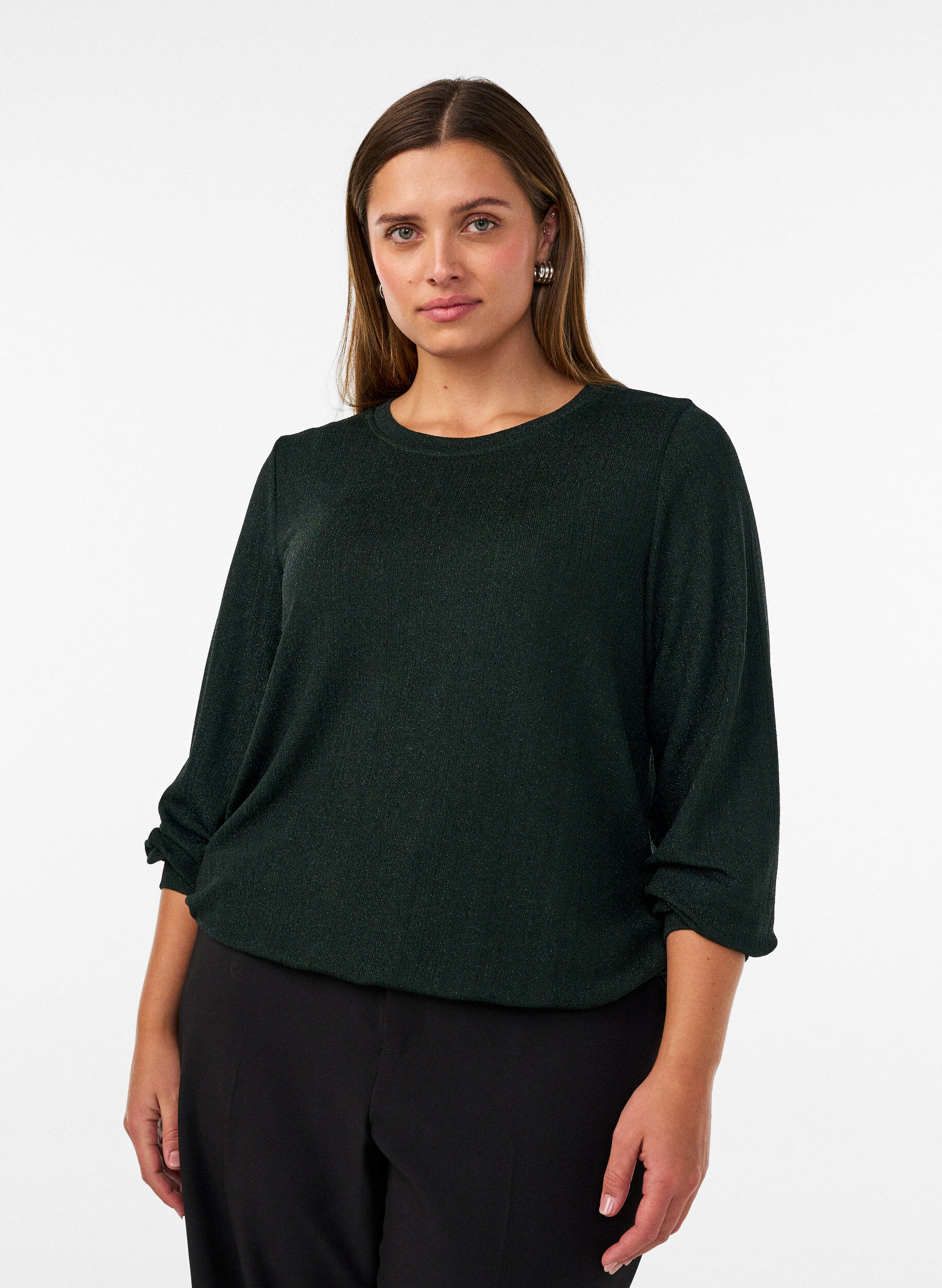 ZizzifashionBlouse with vertical texture and glitter thread, Green, Model image number 0