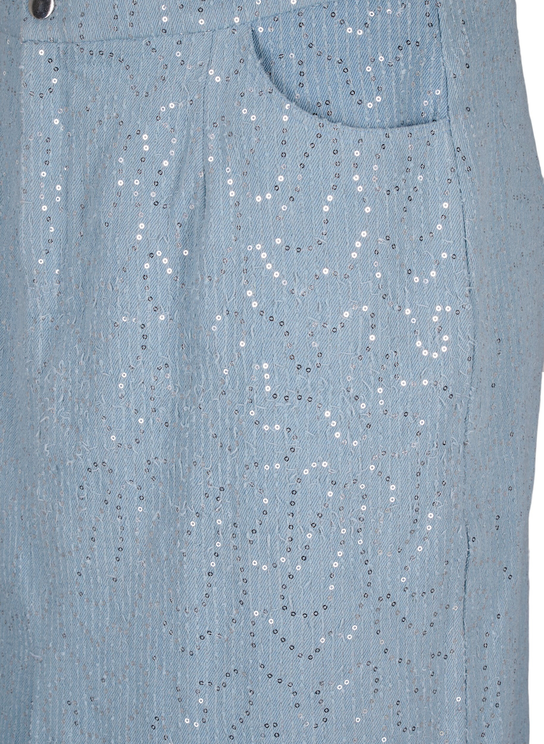Zizzifashion Denim skirt with slit and sequins, Light Blue Denim, Packshot image number 2